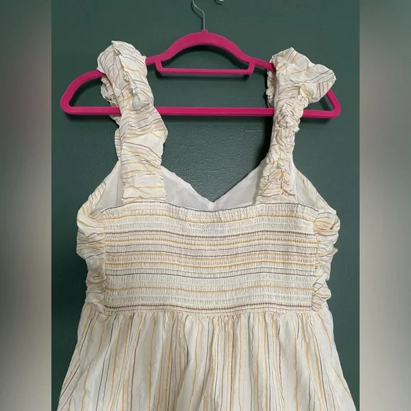 GAP- midi dress sleeveless tiered metallic stripe cotton blend puff strap ruched - Picture 15 of 16